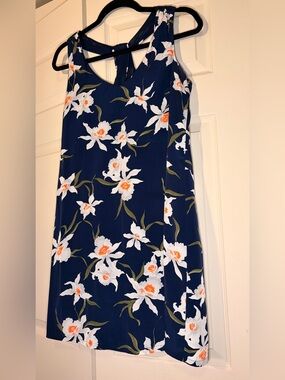 Old Navy Navy Floral Dress with White and Orange Accents